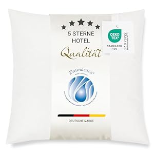 ZOLLNER Deluxe Daunenkissen aus 100% Daunen - Made in Germany – für Allergiker geeignet – Bezug aus hochwertiger Mako Baumwolle - waschbar bis 60°C - 40x40 cm - Hotelqualität