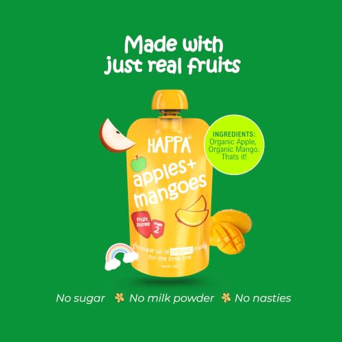 Image of Happa Organic Baby Food Puree Monthly Combo Pack | 100% Fruits, Grains and Vegetables | No Added Sugar, No Milk Powder, No Preservatives | Stage 2 (6 Months+) | Ready to Eat | Free from Common Allergens | Pack of 21 (100g Each)
