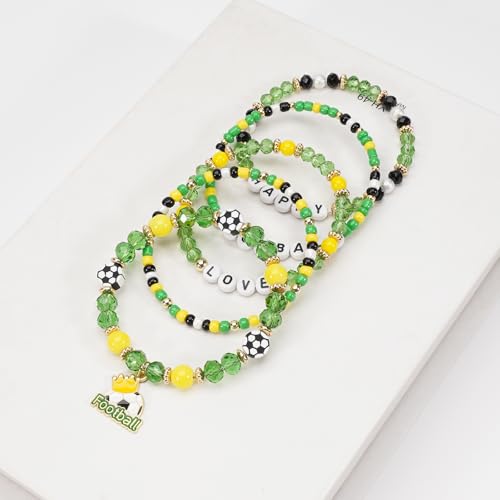 Image of Football Baseball Soccer Beaded Bracelets for Women Stackable Game Day Sports Theme Bracelet