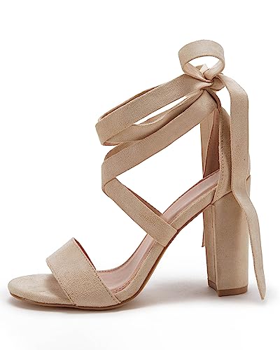 Huiyuzhi Womens Strappy Heels Lace up High Heeled Sandals Chunky Block Ankle Tie Pumps Dress Party Shoes4