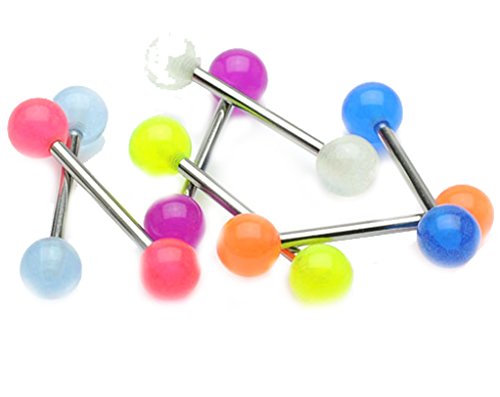 Lot de 7 Piercing Barbell en Acier Chirurgical 316L et Acrylique Phosphorescent - Langue/Arcade