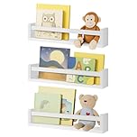 JF HOME BLISS Nursery Book Shelves, 16.5 Inch Floating Book Shelves for Wall Set of 3, Baby Nursery Decor, Solid Wood Wall Mounted Shelves for Children's Room, Bedroom,Bathroom,Kitchen,and More