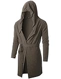 GIVON Men's Tie Waist Hooded Cardigan Sweater -Long Sleeve Open Front Belted Cardigan / DCC355-BROWN-L