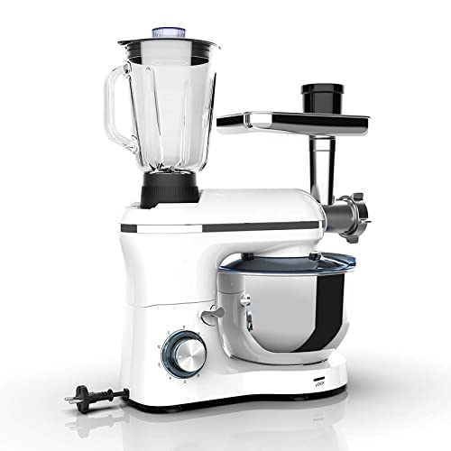 6.5 QT Stand Mixer 850W Kitchen Food Standing Mixer with 6 Speed and Pulse, 3 in 1 Home mixer with Stainless Steel Bowl, Dough Hook, Whisk, Beater, Meat Blender and Juice Extractor White