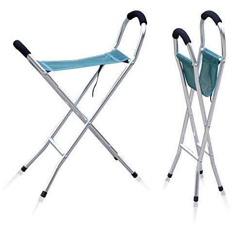 Sun Leisure® Folding Alloy Walking Stick Chair Stool, Sturdy Lightweight Solid Aluminium Frame, Fishing Garden Camping Event Stool (Green) Cover