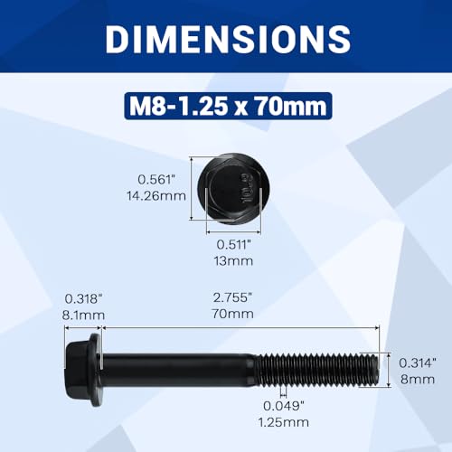 Image of 10-Sets M8-1.25 x 70mm Grade 10.9 Flange Hex Bolts + Flange Nut + Flat Washer + Lock Washer Combo Pack, Black Oxide, for Automotive & Machinery