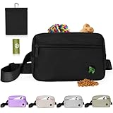Puppy Dog Treat Pouches for Pet Training Treat Bag, Dog Walking Fanny Pack with Carabiner, Built-in Poop Bag Dispenser & Reuse Dog Poop Holder, Puppy Pet Treat Waist Belt (Black)