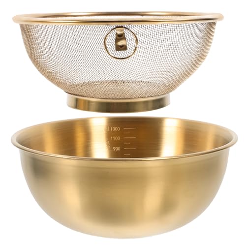 Ciieeo Passoire En Acier Inoxydable Avec Bol - Lot De 2 Panier Égouttoir Multifonctionnel Pour Laver Fruits Légumes Et Riz 18Cm