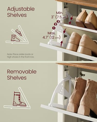 Image of VASAGLE LIRY Collection - Shoe Storage Cabinet Organizer with 2 Flip Drawers, Freestanding Narrow Shoe Rack Cabinet for Entryway, Farmhouse Style, Fits 12 to 16 Pairs, Rustic White UHSC201W01