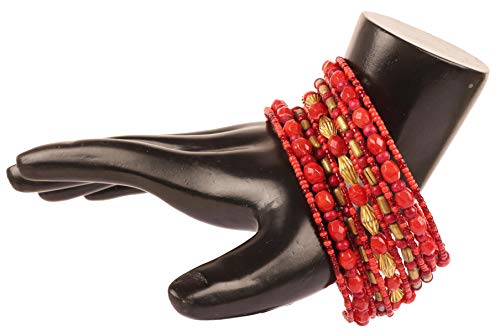 Image of Touchstone Indian Colorful Bead Bracelet Bollywood Beaten Metal Beads Openable Broad Cuff Bracelet in Gold or White Tone for Women.