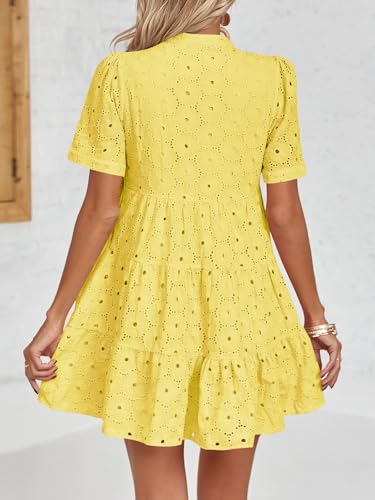 Image of Imily Bela Womens Summer Lace Dresses Eyelet Casual Flowy Babydoll Swing Short Sleeve V Neck Tunic Dress