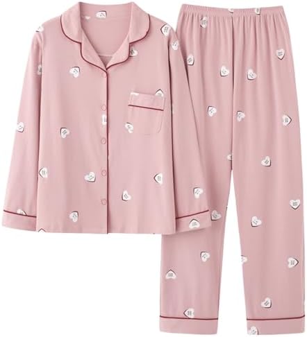GOSO Girls Cotton 2pcs PJS Button Down Pyjamas Set Long Sleeves Loungewear Set Nightwear for Winter/Autumn, Breathable Cute Sleepwear Set for Teen Girls Big Girls