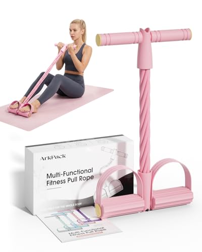 ArkPack Pedal Resistance Band with Handle,6-Tubes Elastic Pull Rope Fitness Foot Pedal Resistance Bands for Women Girls Bestie Yoga Pilates Exercise Legs Calves Waist Arms Abdomen-Pink
