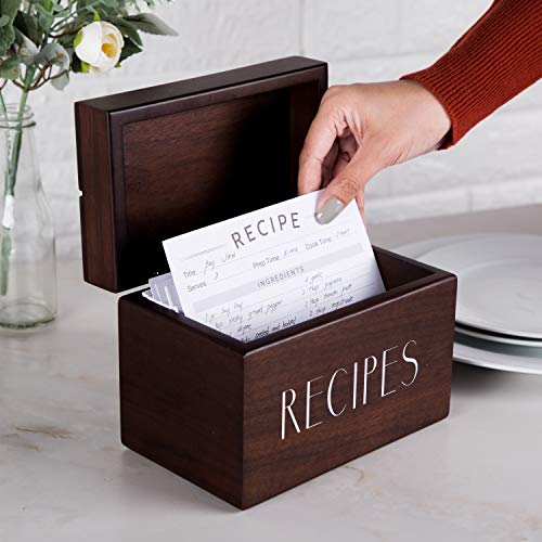 Walnut Recipe Box with Cards and Dividers by Apace - Vintage Style Wood 4x6 Recipe Holder Card Box - Exclusively from the Apace Living Premier Collection - Fits 240 Cards - Thumbnail 7
