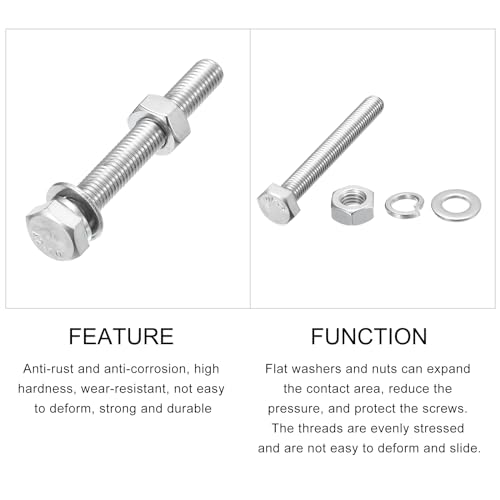 Image of METALLIXITY Hex Head Screws Bolts, Nuts, Flat & Lock Washers Kits (M10-1.5x80mm) 6 Set, Stainless Steel Fully Threaded Machine Screws Bolt Set - for Home Appliance Equipment