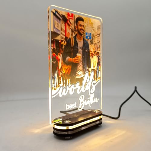 Image of lampees Personalised 3D Worlds Best Brother Custom Photo LED Lamp, 18x13 cm | HD UV Photo Print, Warm White LED, USB Powered, Wood & Acrylic Base, 4mm Acrylic Panel