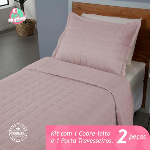 Kit Colcha Cobre Leito Cama Solteiro 2 Peças Dupla Face Soft Matelado em Costura Capa de Travesseiro