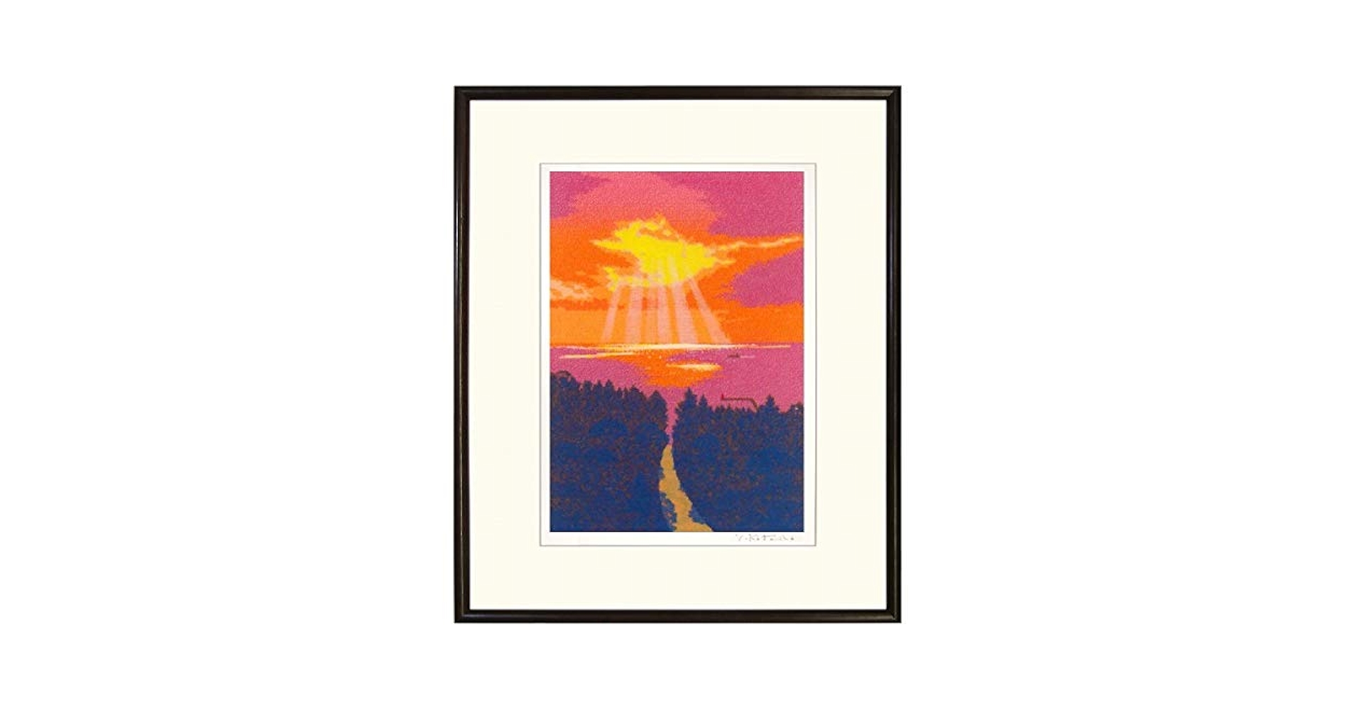 額付きシルクスクリーン応用絵画 title「陽はまた昇ニャンコ」 額付き