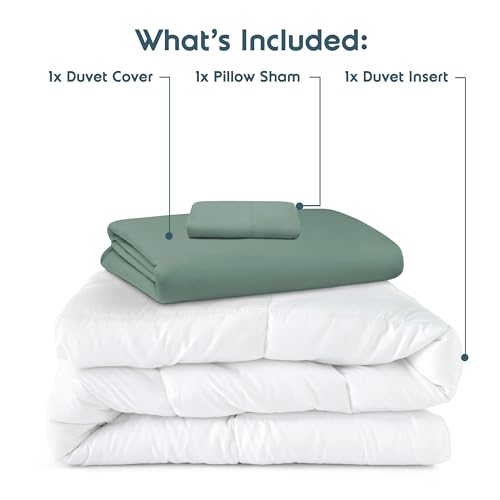 Nestl Twin Duvet Cover Set with Comforter Insert - Sage Green 3 Piece 68x90 Duvet Cover & 1 Pillow Sham with White Quilted Down Alternative Comforter, Ultra Soft, All Season