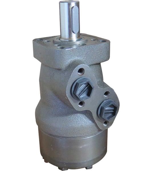 Hydraulikmotor M+S Hydraulic, Typ MRQ50CD, Schluckvolumen 50 cm3/U, Anschlüsse (seitlich): G 1/2‘‘, Welle: Ø 25 mm zylindrisch, Modell Längsschieberventil, Quadratflansch