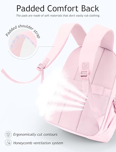 Image of Uselike Travel Backpack for Women, 15.6 Inch Laptop Backpack, Quilted College Bookbag, Cute Work Backpacks, Water Resistant (Light Pink)