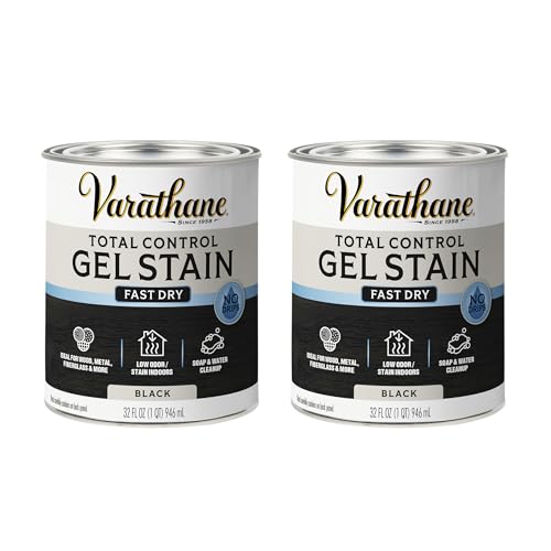 Image of Varathane Total Control Gel Stain | Low Odor Water-Based Formula | Thick Gel Formula for Vertical Surfaces | Ideal for Wood, Metal & Fiberglass | Quart | Black | 2 Pack
