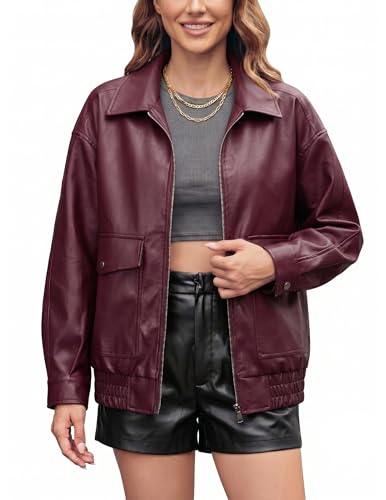 Vanmolrsa Oversize Leather Jacket Women Faux Motorcycle Coats Bomber with Double Pockets,2025 Fall,Winter Fashion Outwear