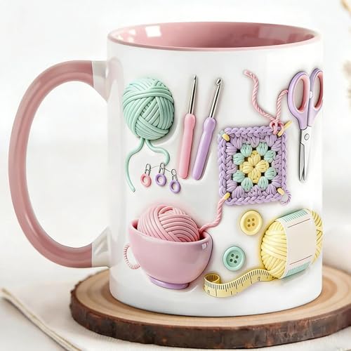 Imagen de Giwoatln Taza Tejer Crochet 330ml Divertido Regalo Ganchillo Taza Cerámica