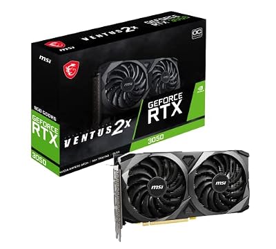 msi Gaming GeForce RTX 3050 8GB GDRR6 Boost Clock: 1807 MHz 128-Bit HDMI/DP PCIe 4 Torx Twin Fans Ampere OC Graphics Card (RTX 3050 Ventus 2X 8G OC)