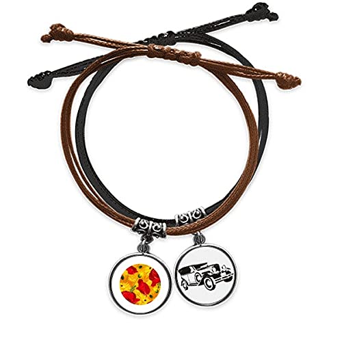 Bracelet corde et cuir avec maïs pavot imprimé style champêtre