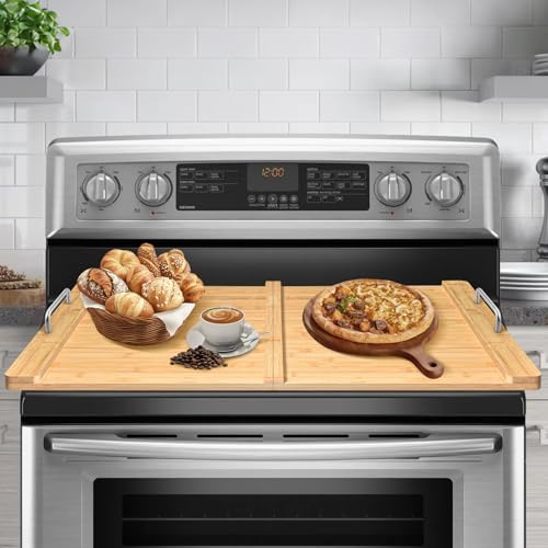 Folding Noodle Board Stove Cover, Cubierta para Estufa de Bambú Rectangular con Asa Plegable 29.5" x 22" miniatura 1