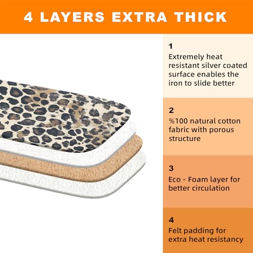 Image of Ironing Board Cover 15x54 Inch- Standard Cotton Cover with Strong Elastic Edge & Stain Resistant Surface (Leopard-Print, 15 inch x 54 inch)