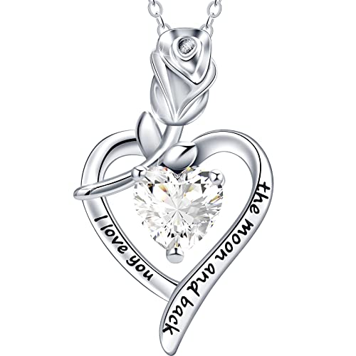 BOOSCA Fine Jewelry Natural Crystal Gemstone Pendant Necklace Gifts for Women Birthstone Sterling Silver Forever Love Heart Anniversary Birthday Gift for Girls Wife Mom Her