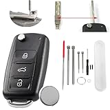Vailikey Coque de clé à rabat pour Volkswagen Transporter avec outils de retrait de goupille Lime aiguille pour VW T4 T5 T6 Amarok Polo Golf Coque de clé de voiture lame vierge (3 boutons)