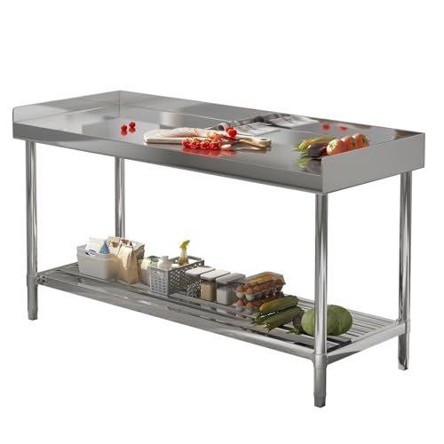 Image of Garvee 48x24 NSF Stainless Steel Prep Table - Commercial Backsplash | Adjustable Height & Undershelf, Easy to Assemble, Commercial Prep Table for Restaurant, Kitchen, Hotel, Garage