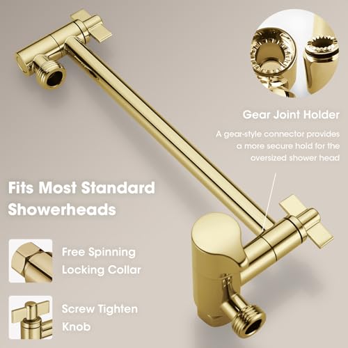 TRUSTMI 10 Inch Shower Arm Extension Front-Handle 3-Way Diverter, Shower Head Combo Adjustable Height Arm Mount, Polished Gold by TRUSTMI - Used condition - Image 5