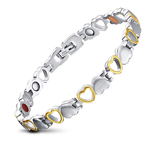 JFUME Señoras Plata Oro Pulsera Corazón Acero Inoxidable Pulsera Ajustable 19cm