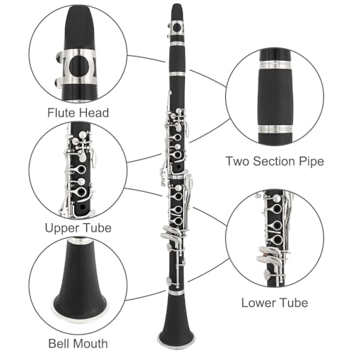 Rsasi Bb Clarinet - Band Clarinet for Beginner, with, Mouthpiece, Hard Case Bag and Cleaning Kit(Black) - Thumbnail 4