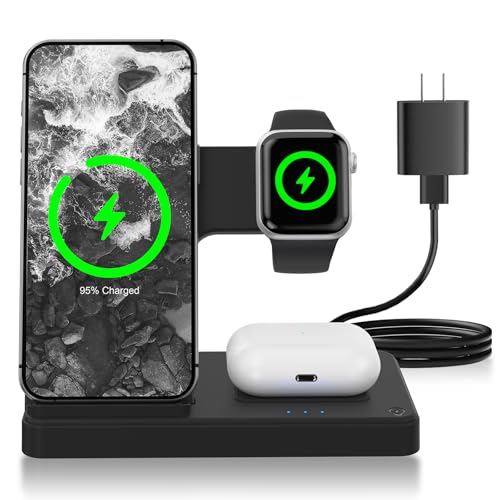 Wireless Charging Station 3-in-1, Foldable Fast Charger for iPhone 17/16/15/14/13/12 Series, for Apple Watch Ultra/SE/Series 11–2,for AirPods Pro 4/3/2, Desk, Office, Business Use