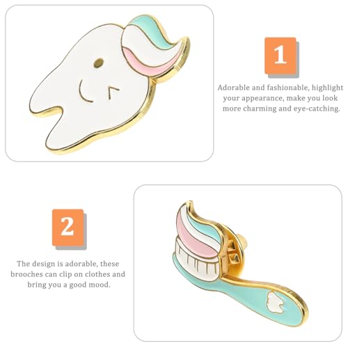 Image of Abaodam Tooth Pin Enamel Brooch Set 12 Pieces Cute Dental Badge Pins for Backpacks Clothes Jackets Cartoon Toothbrush Design Accessories for Students Dental Professionals