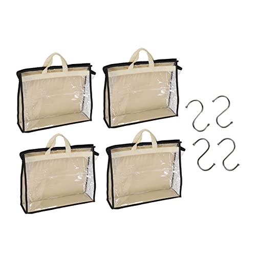DUIMIMI 4 pièces ensemble de rangement de trousse de maquillage de voyage, sacs à poussière en PVC transparent avec fermeture éclair et crochets en S pour sacs à main, rangement