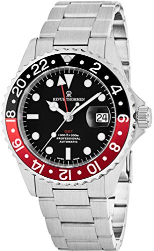 Revue Thommen Gmt Mens Stainless Steel Professional Automatic Watch - 42Mm Analog Black Face With Luminous Hands, Magnified Date And Sapphire Crystal - Swiss Made 2Nd Time Zone Watch 17572.2136 #TOP1