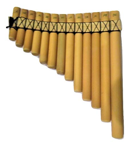 Pan Flaute Inca Motif 13 Pipes -Natural Bamboo From Peru Case Included #TOP4