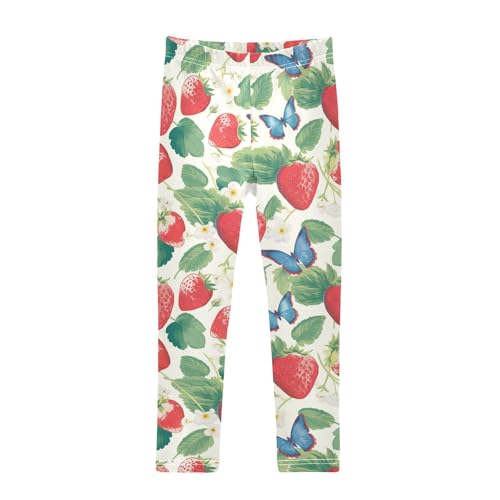 Wusikd Strawberries Leaves Girls' Leggings Toddler Doodles Butterflies Kids Yoga Pants Dance Active Tights 4T