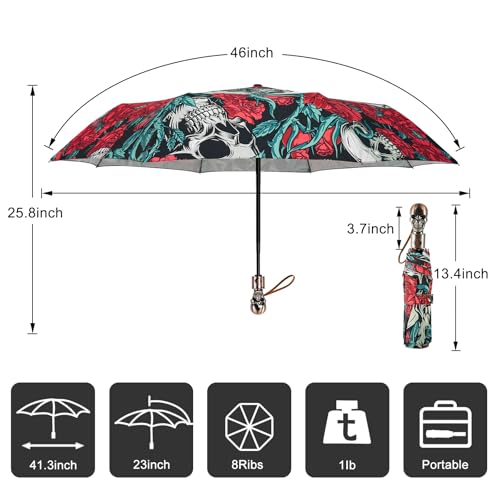 Lejorain Compact Portable Skull Umbrella - Automatic Strong Collapsible Wind Resistant Backpack Umbrellas Luxury Gift Travel Umbrella for Mens by Lejorain - Image 3