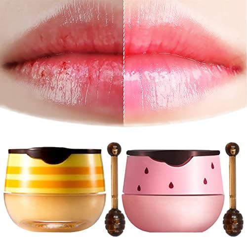 2PCS Bee Balm Lip Balm Honey Pot, Lip Balm for Dry Cracked Lips, Lip Scrubs Exfoliator & Moisturizer, Hydrating Lip Balm Honey Lip Balm, Honey Pot Lip Balm with Wand, My Bee Balm Honey Lip Mask (C)