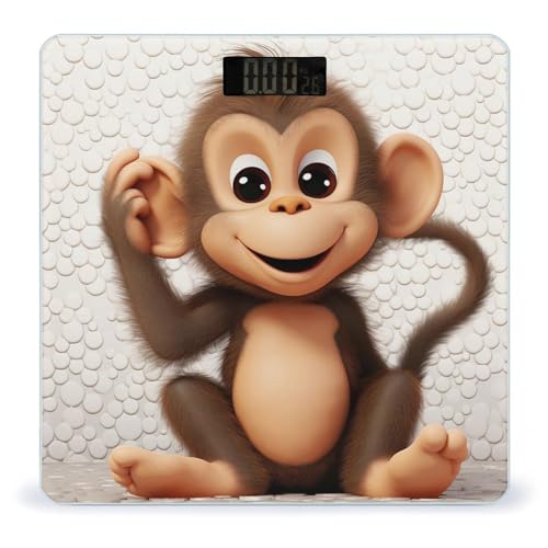 Báscula digital Cute Monkey de vidrio templado con pantalla LCD