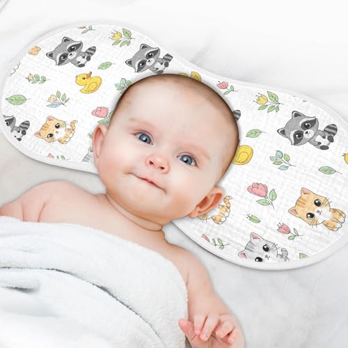 2 Pack Muslin Burp Cloths Raccoon Animals White Cotton Baby Burp Cloths Ultra Absorbent and Soft Burping Cloth for Newborn Boys Girls, Large 22" x 11"4
