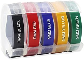 5 Rolls Compatible Label Tape Replacement for Dymo Embossing Tape 9mm 3D Plastic Labels,Work for Dymo Omega Junior Motex Label Maker,Self-Adhesive S0898130 Red/Blue/Yellow/Green/Black Embossing Tape