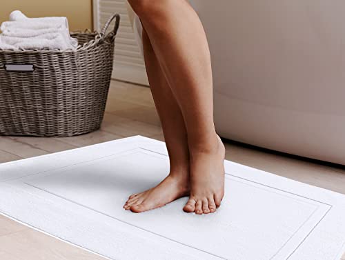 Utopia Towels Cotton Banded Rug, Bath Mats, Not a Bathroom Rug, 21 by 34 Inches, 100% Ring Spun Cotton, Highly Absorbent Shower Bathroom Floor Mat, White, 2 Pack